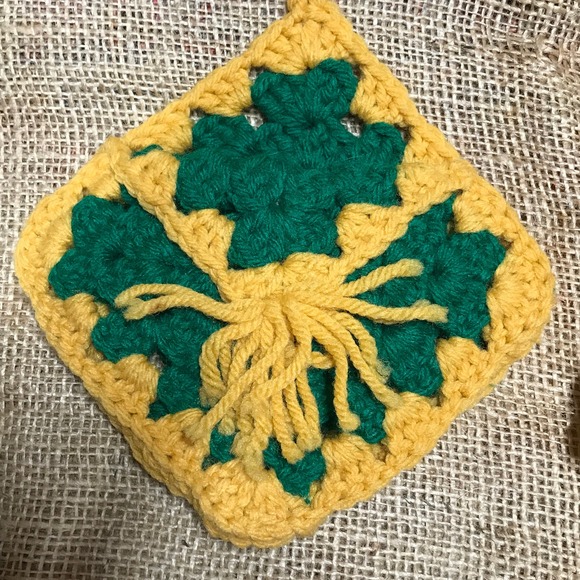 Vintage Crochet Hot Pads: Handmade Colorful Square Trivets, Set of 3 - Picture 9 of 9